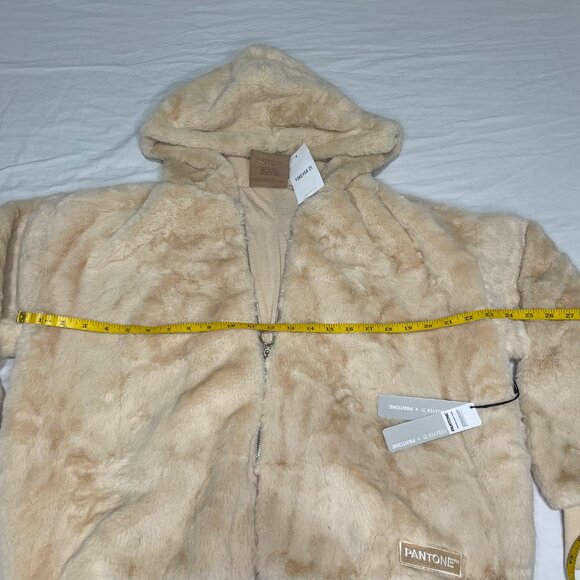 Forever 21 Beige Faux Fur Hoodie Jacket – Soft Plush Zip-Up – Size M - Picture 5 of 7